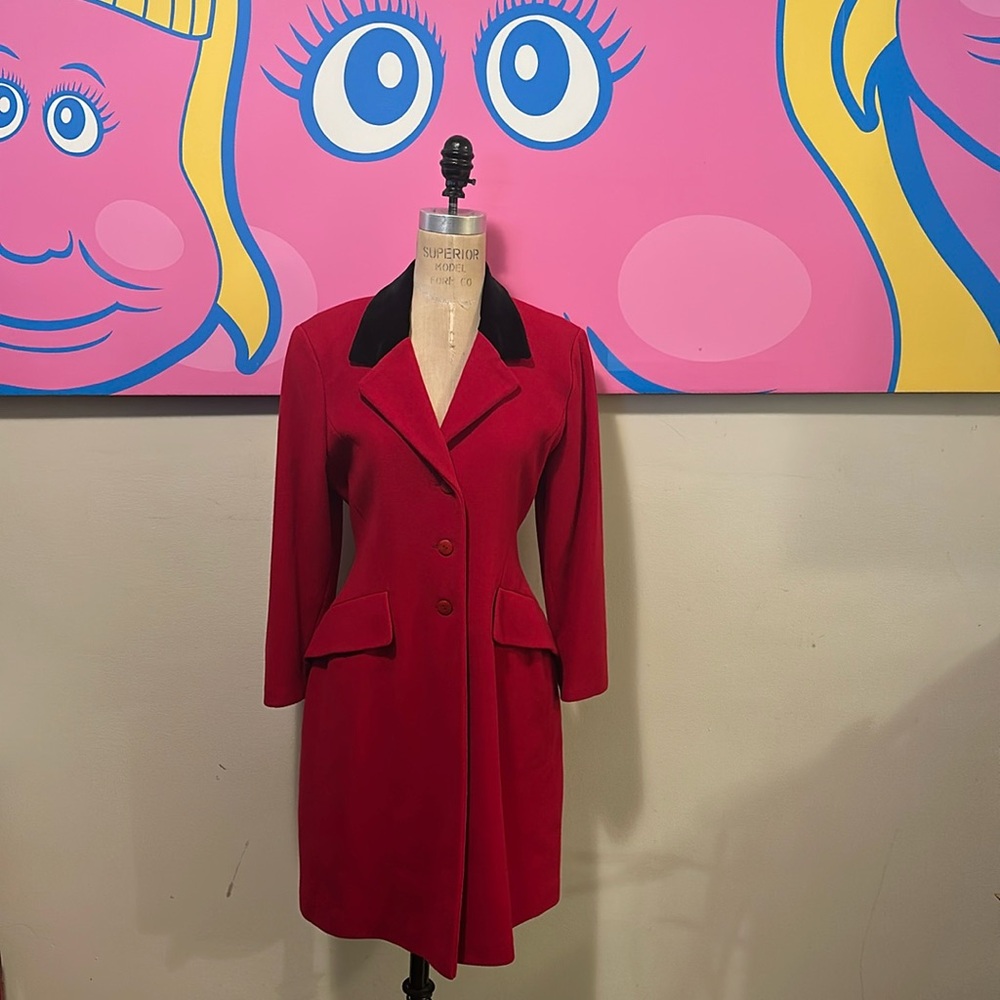 Byblos Red Wool Velvet trim Coat